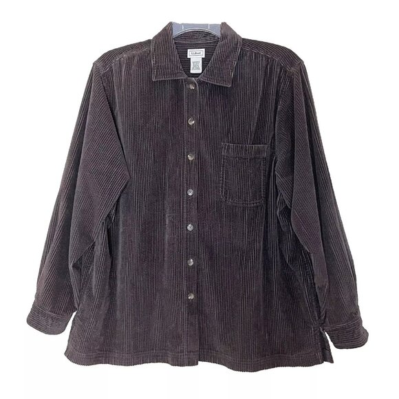 Vintage 90's L. L. Bean Brown Corduroy Barn Shirt Jacket Shacket Women's XL - Picture 1 of 10
